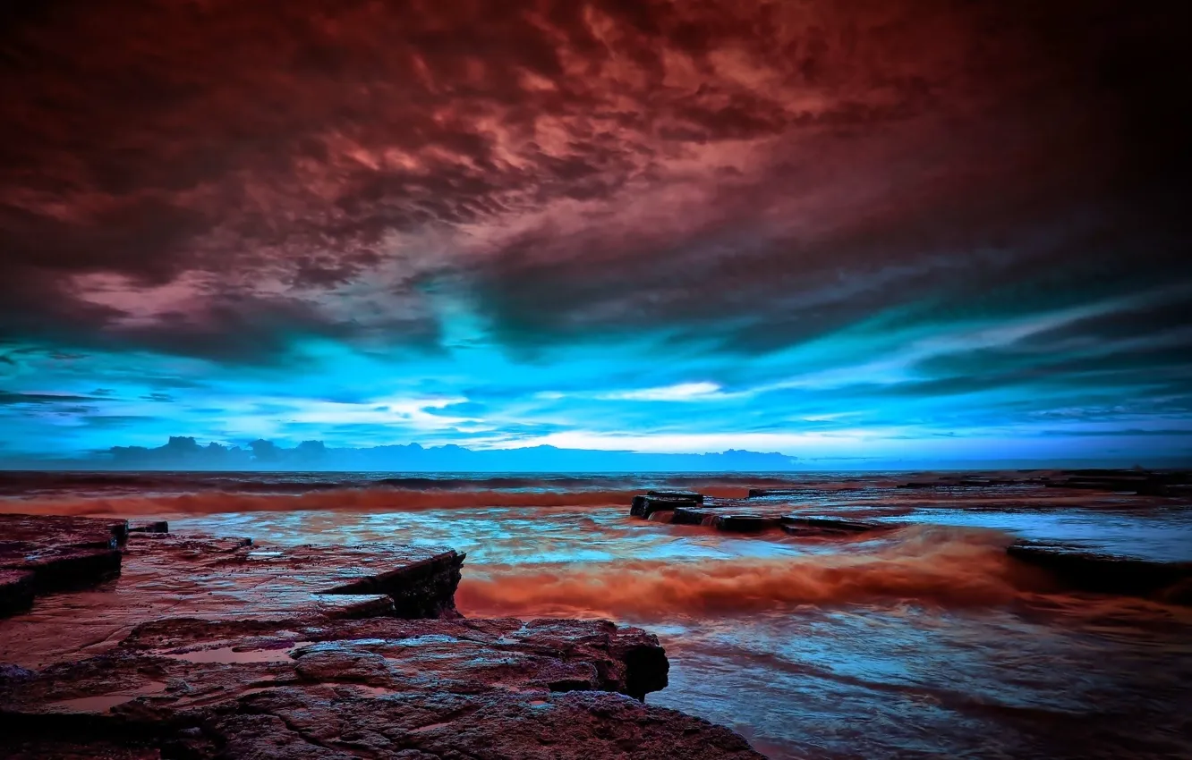 Фото обои sky, clouds, rocks, Sea