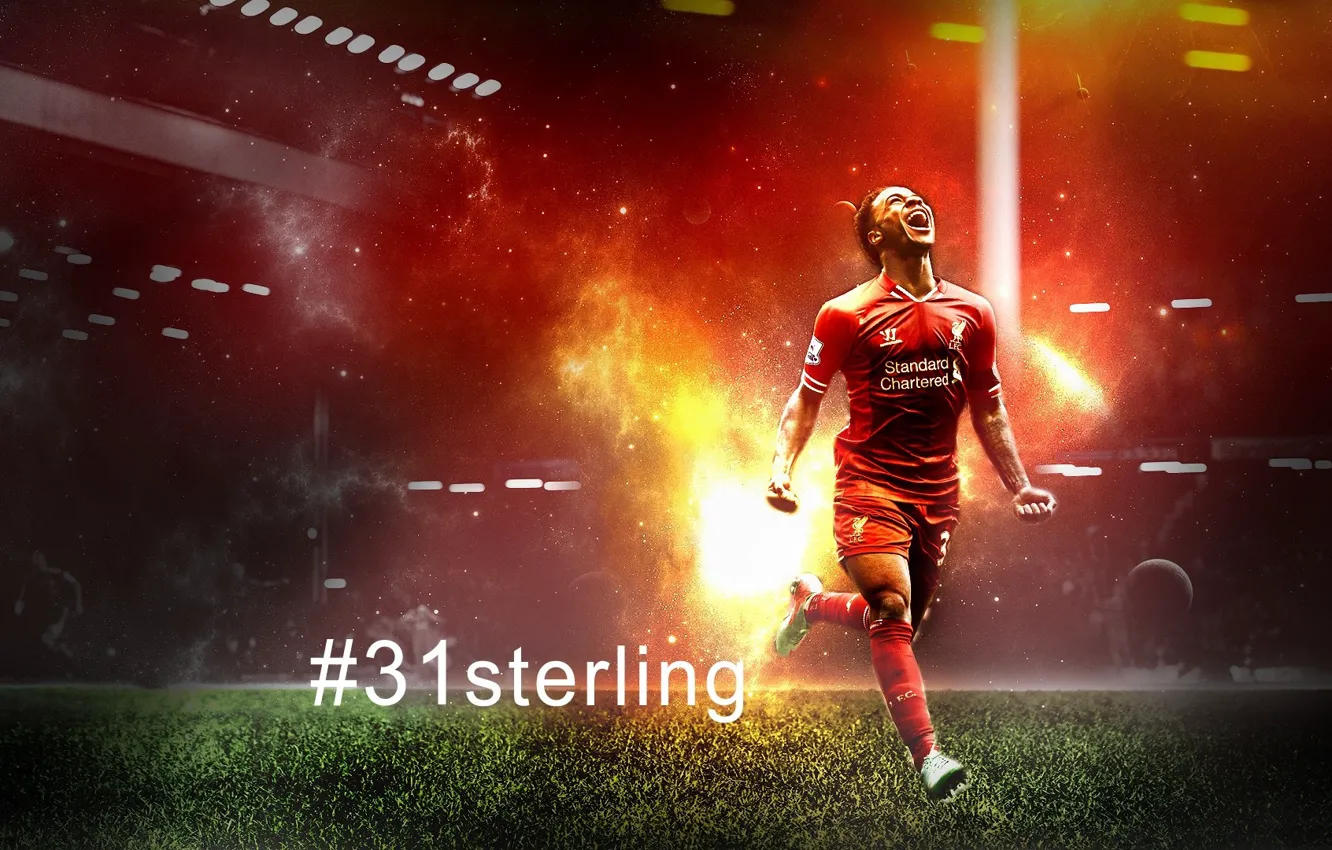 Фото обои wallpaper, sport, stadium, football, Liverpool FC, Anfield Road, player, Raheem Sterling
