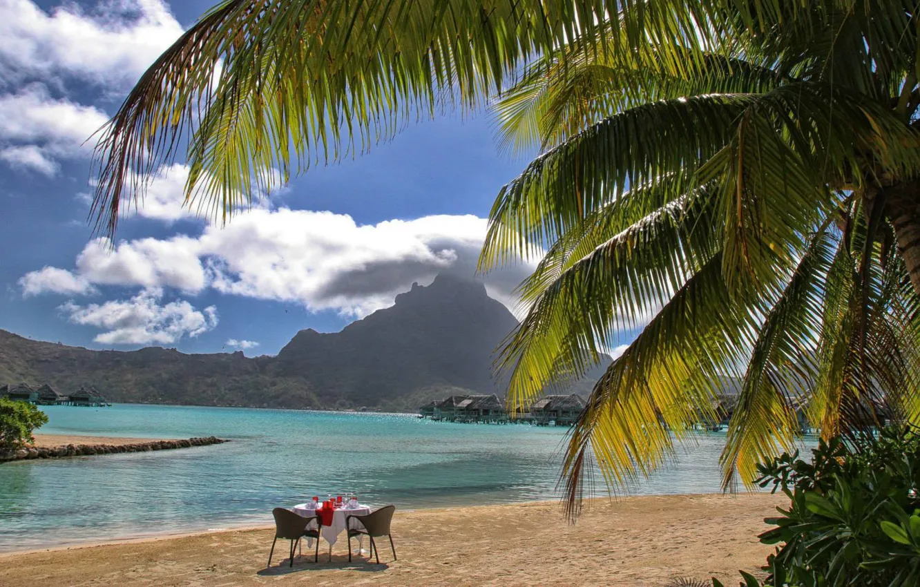 Обои beach, ocean, palms, resort, table for two, bora-bora картинки на ...