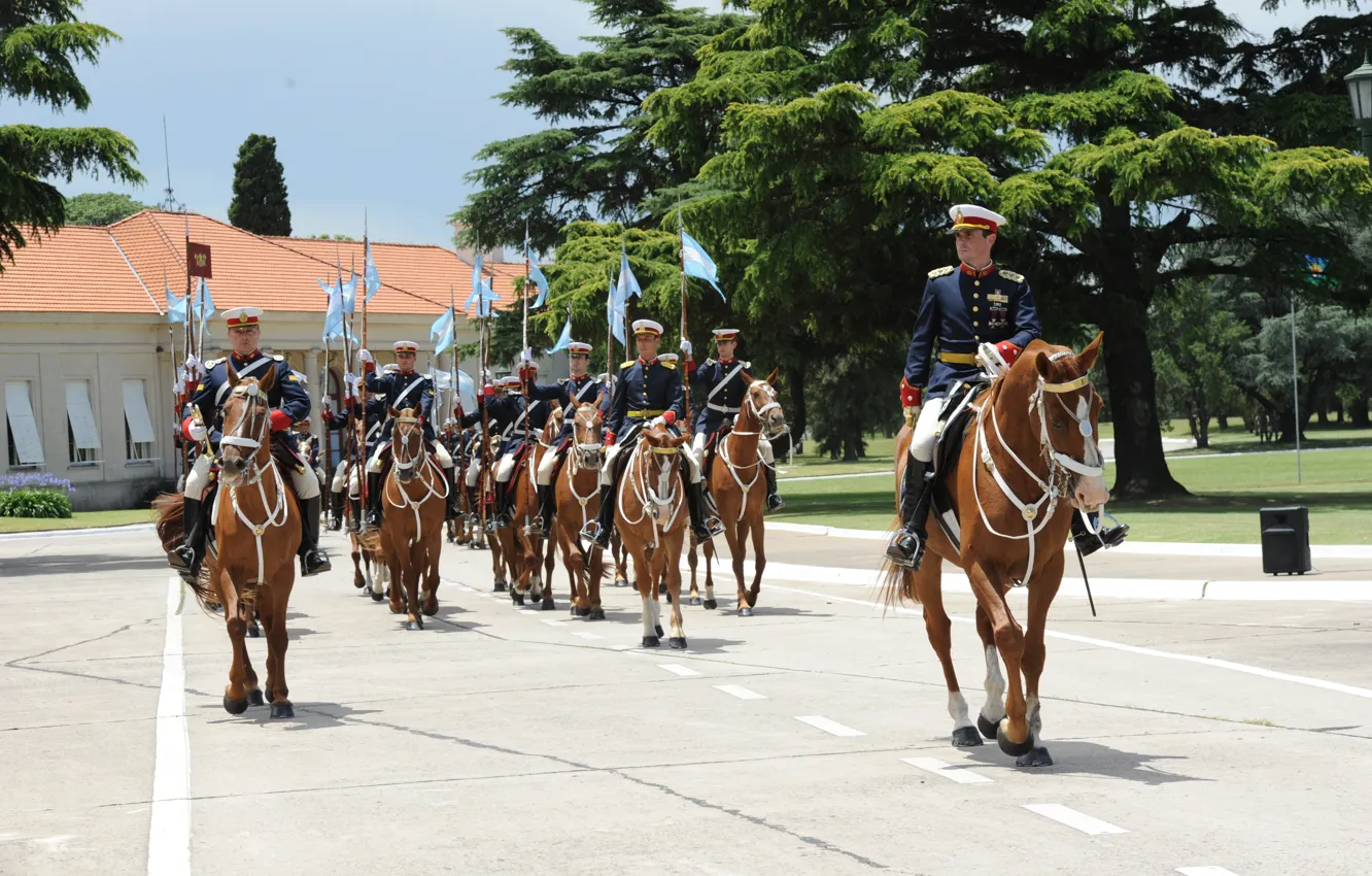 Фото обои soldiers, Argentina, horse, Trumpet, Cavalry, Military Parade, HISTORIC