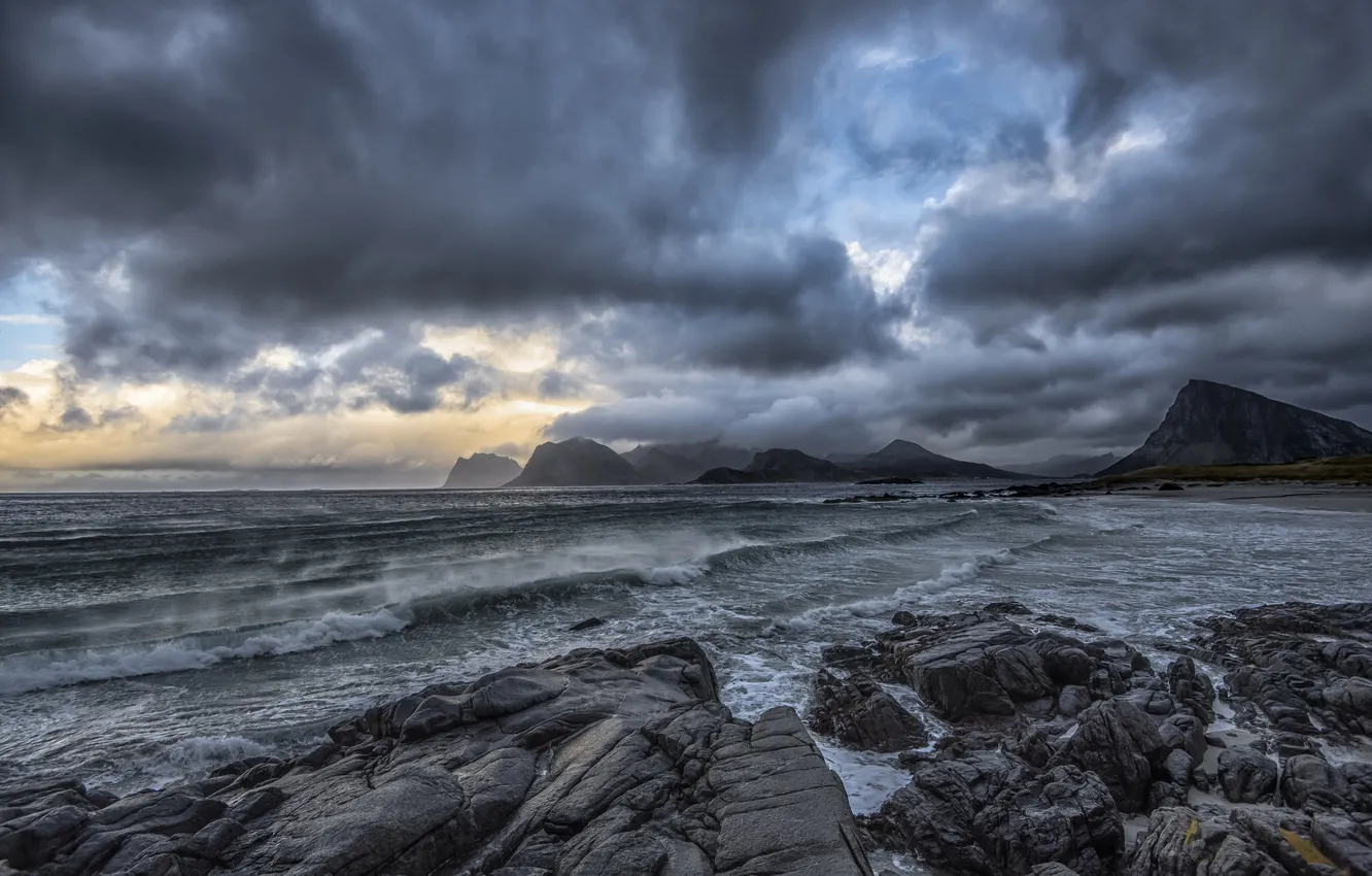 Фото обои coast, cloud, wave, arctic, norway, lofoten