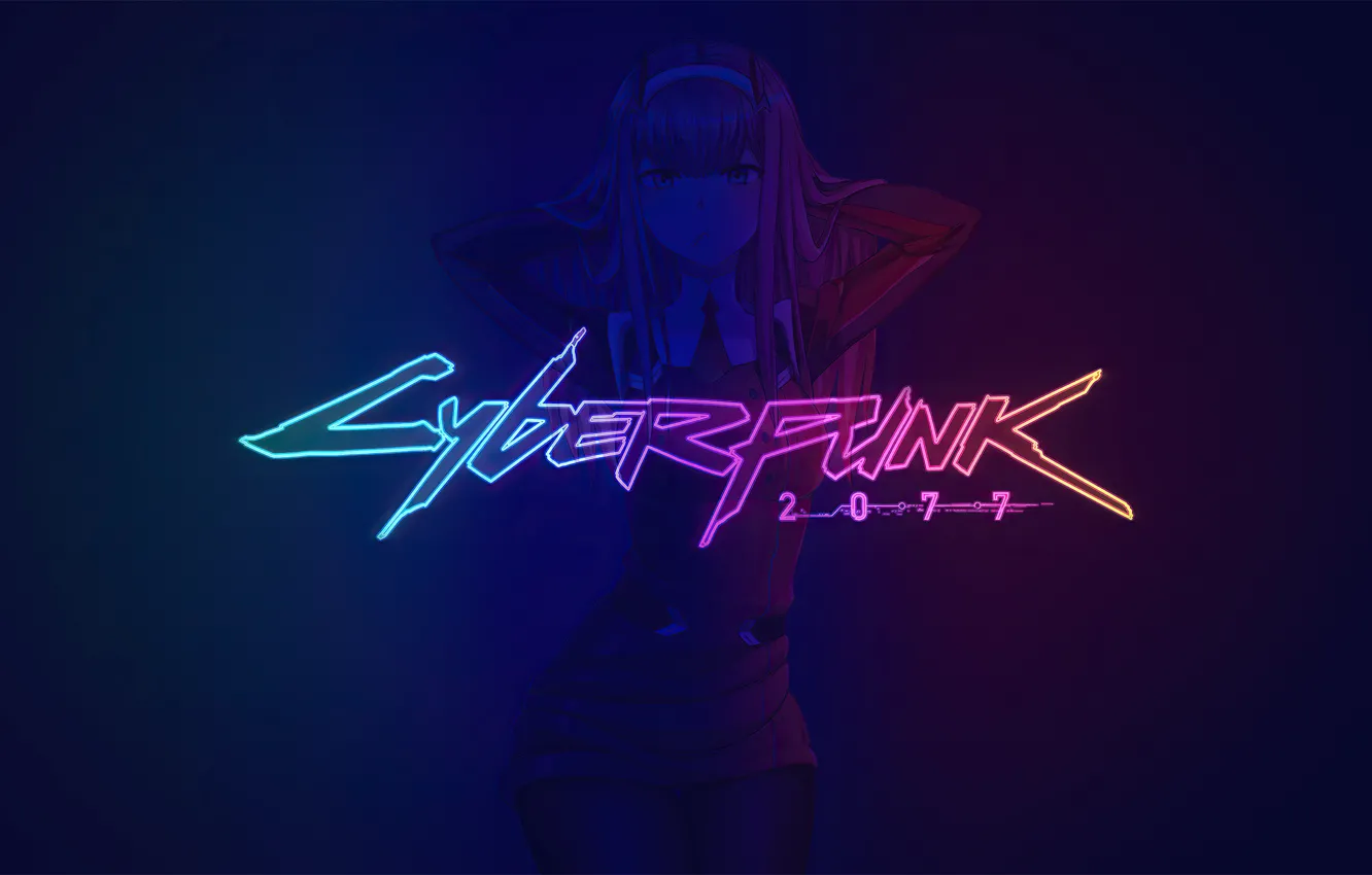 Фото обои девушка, аниме, заставка, Cyberpunk 2077, Киберпанк 2077, Zero Two Darling In The Franxx