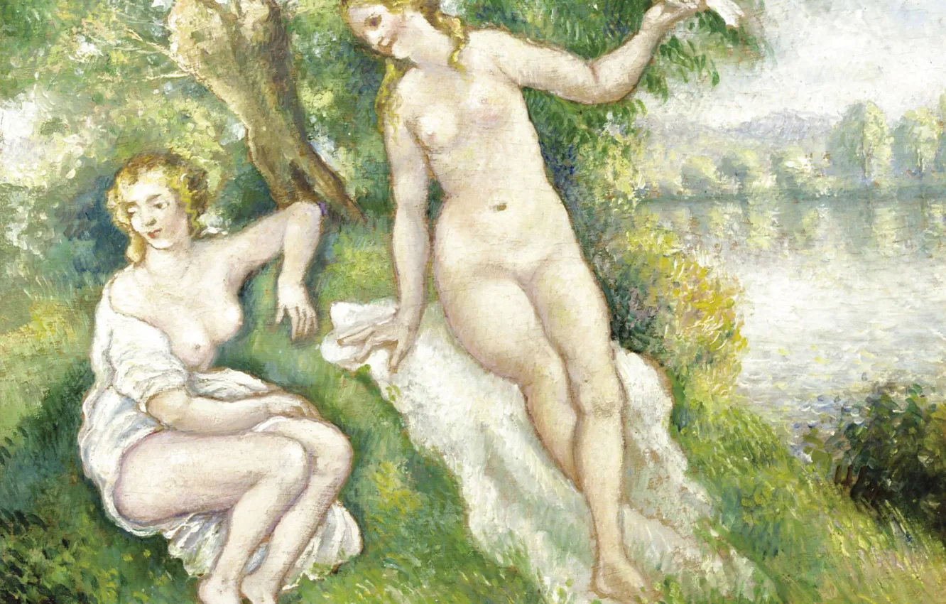 Фото обои эротика, картина, Купальщицы, Georges Henri Manzana Pissarro, Жорж-Анри Манзана-Писсарро