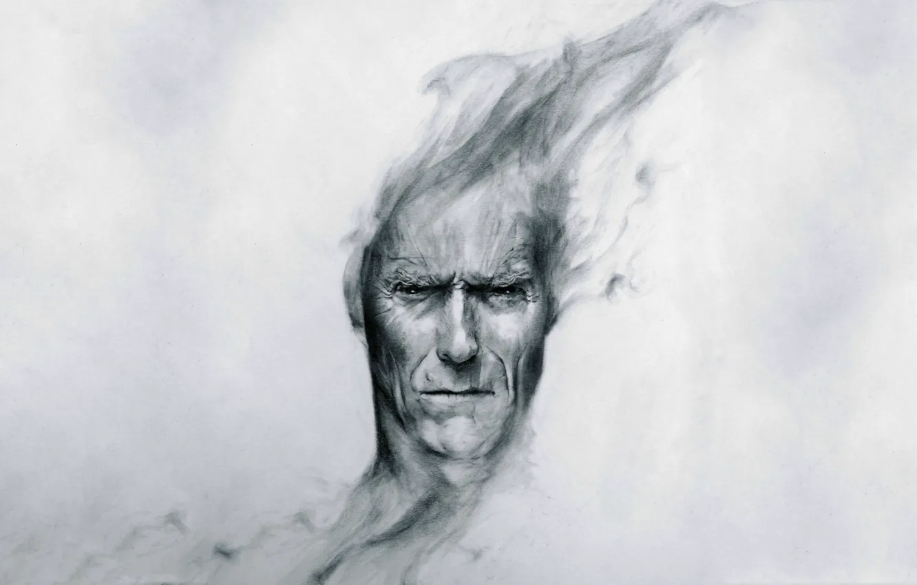 Фото обои голова, вгляд, art, Clint Eastwood, Клинт Иствуд