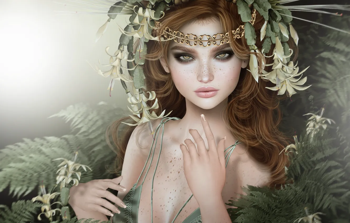 Фото обои девушка, цветы, волосы, венок