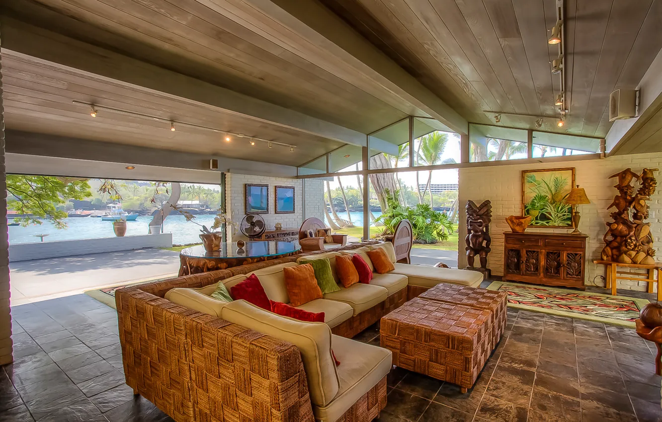 Фото обои pacific ocean, living room, home, luxury, hawaii, boat
