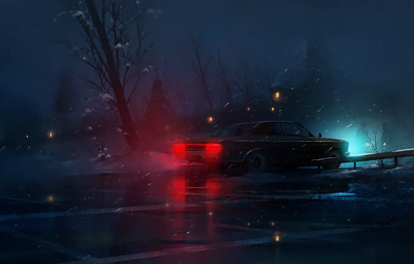 Фото обои Зима, Авто, Ночь, Снег, Машина, Car, Night, Snow