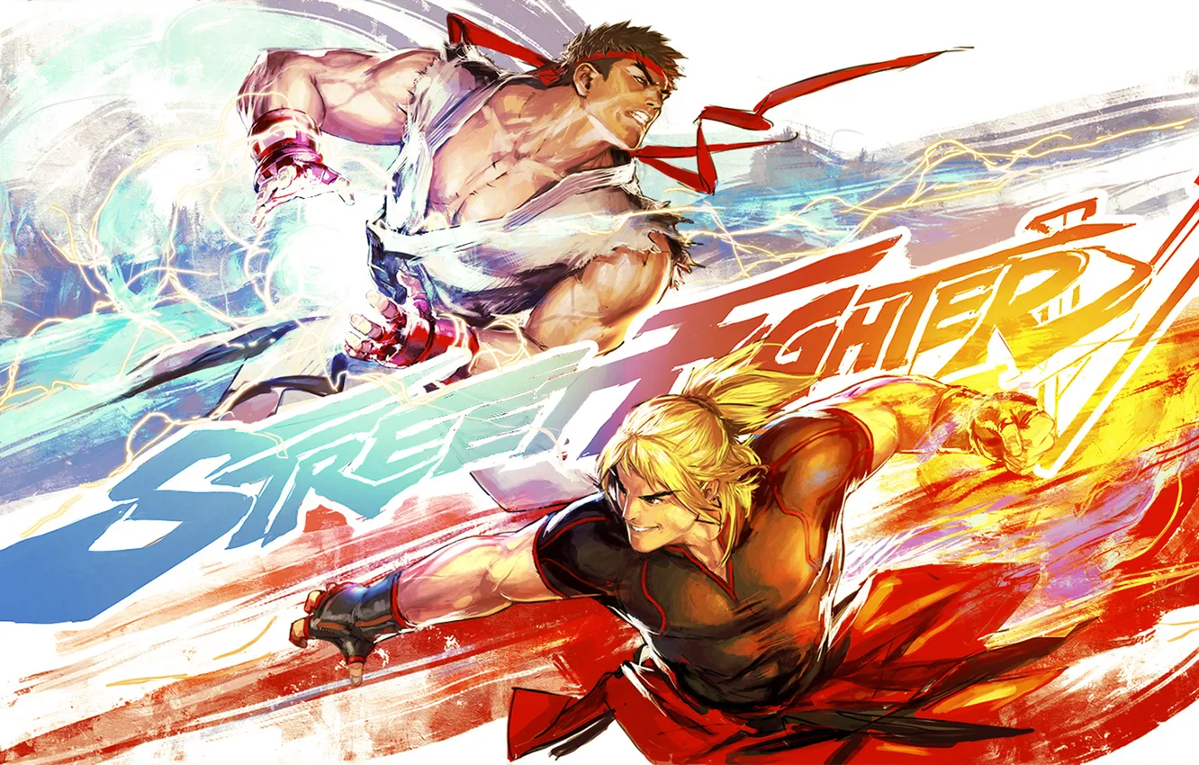 Фото обои арт, бойцы, Street Fighter, Ryu, Ken Masters, capcom
