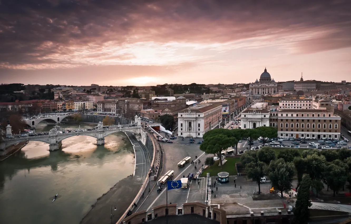 Фото обои город, здания, вечер, панорама, архитектура, Italy, италия, Rome