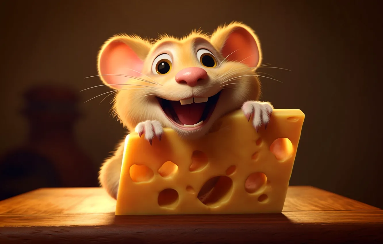 Фото обои мышь, сыр, белая, мордашка, крыса, крыска