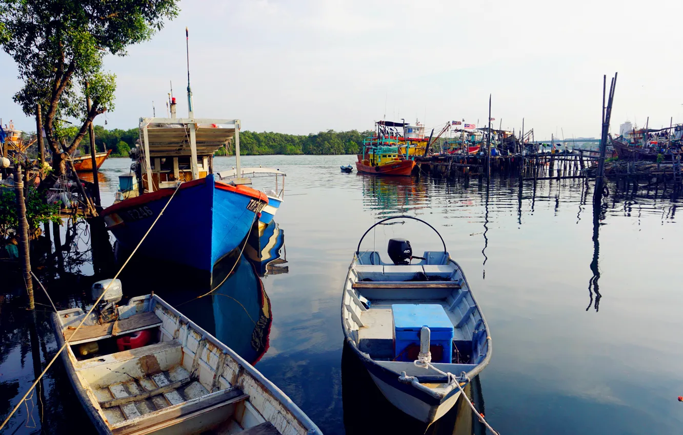 Фото обои view, color, village, boat, fisherman, malaysia, magnificent, kuantan
