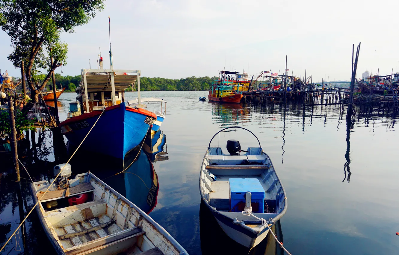Фото обои view, color, village, boat, fisherman, Malaysia, magnificent, kuantan