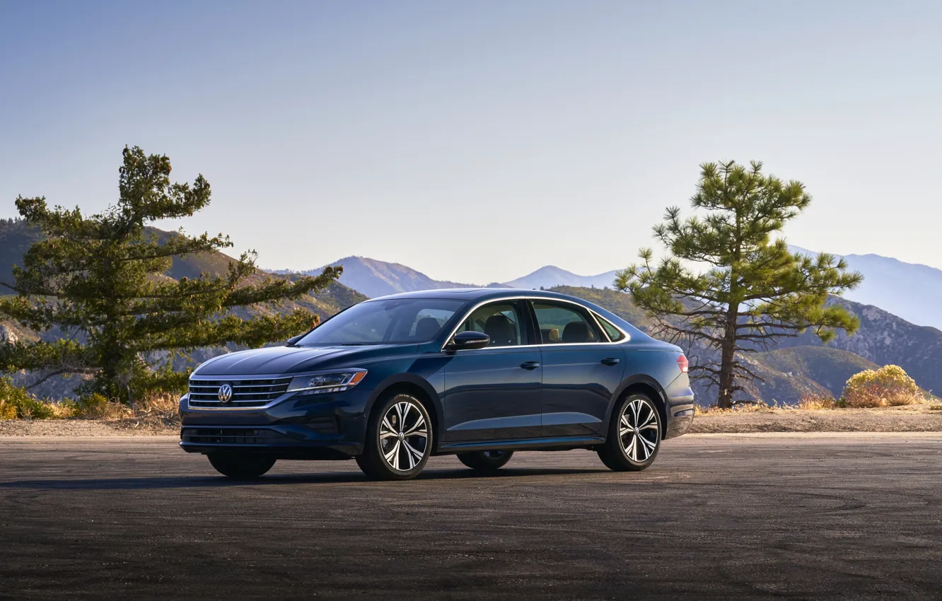 Фото обои деревья, синий, Volkswagen, седан, Passat, 2020, 2019, US Version