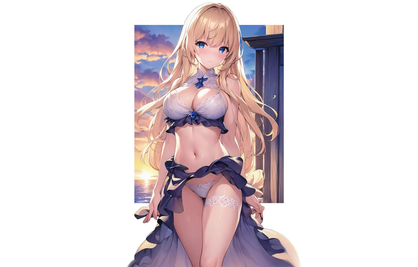 Фото обои girl, hot, pantsu, panties, dress, boobs, sunset, anime