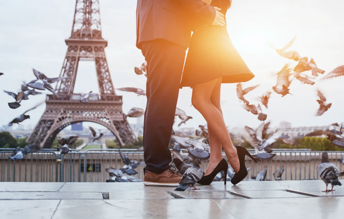 Фото обои love, pigeon, Eiffel tower, heels