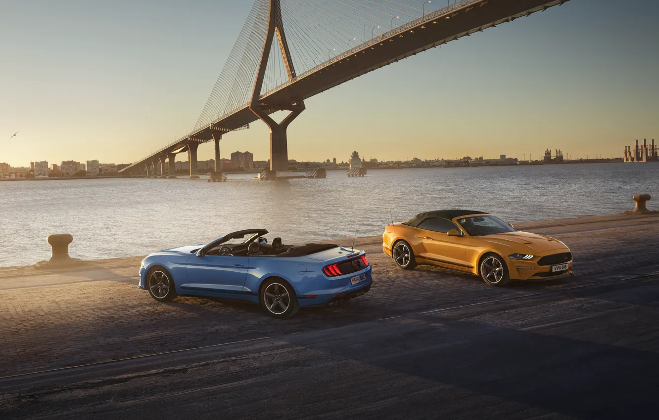 Фото обои Mustang, Ford, yellow, blue, California Special, Ford Mustang GT/CS Convertible