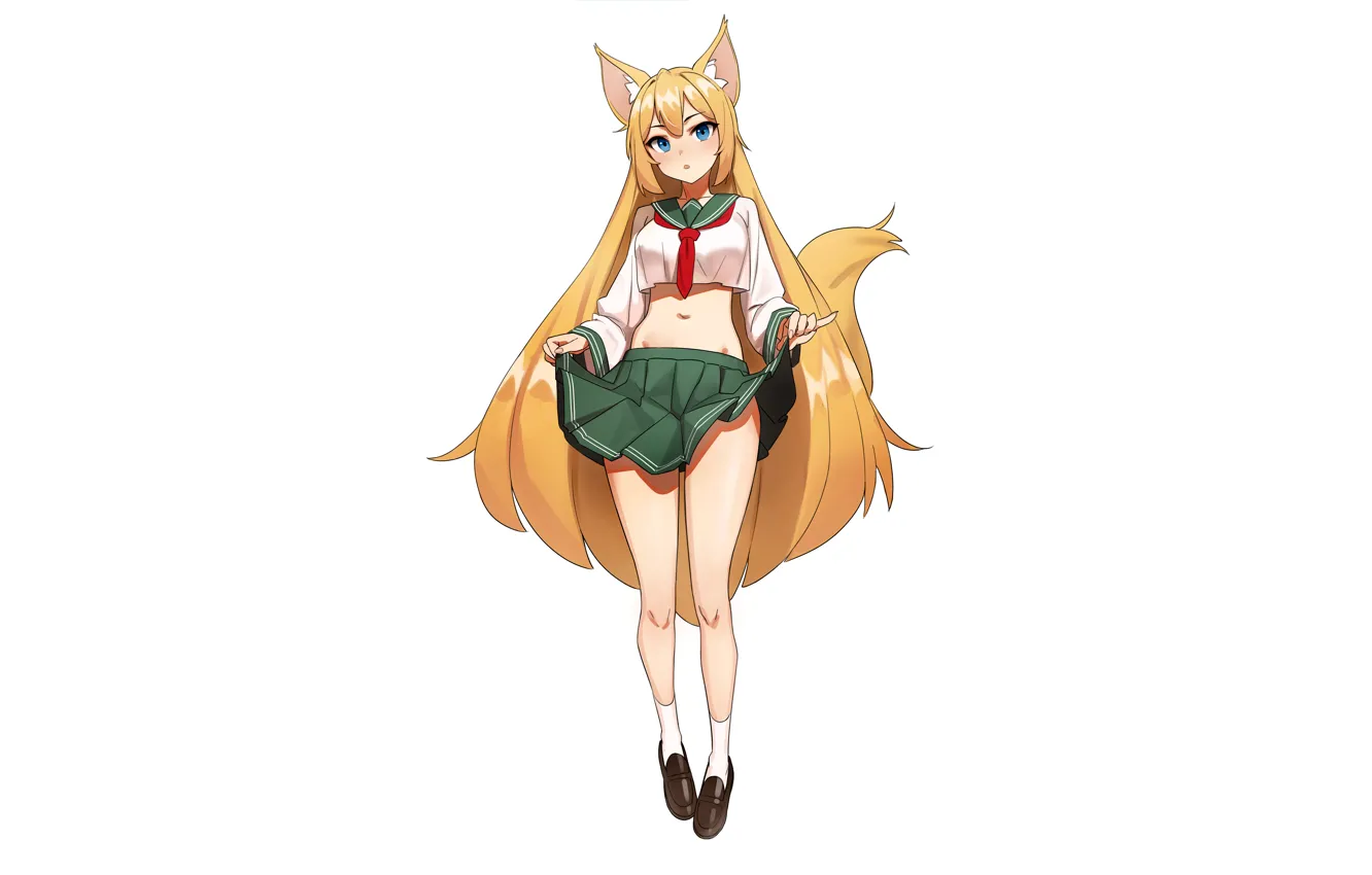 Фото обои girl, sexy, school uniform, long hair, animal ears, anime, blue eyes, beautiful