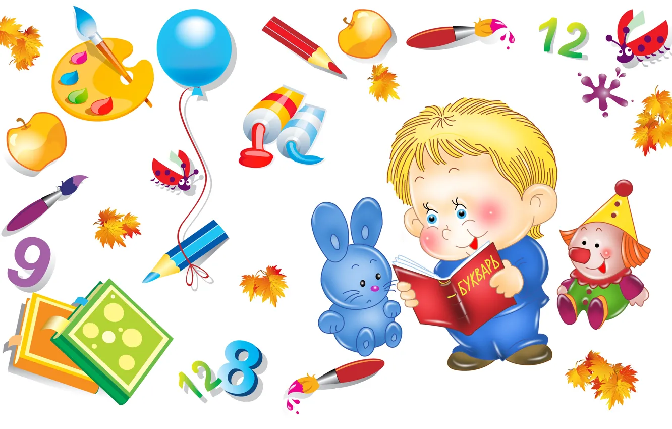 Фото обои осень, настроение, игрушка, вектор, арт, кисточка, карандаш, школа