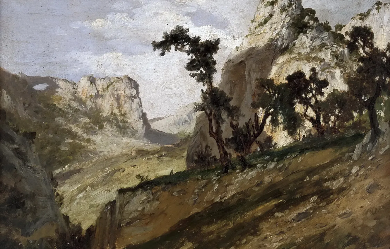 Фото обои природа, скалы, картина, Карлос де Хаэс, Горный Пейзаж