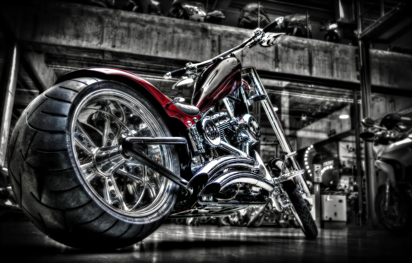 Фото обои мотоцикл, хром, bike, кастом, custom, harley