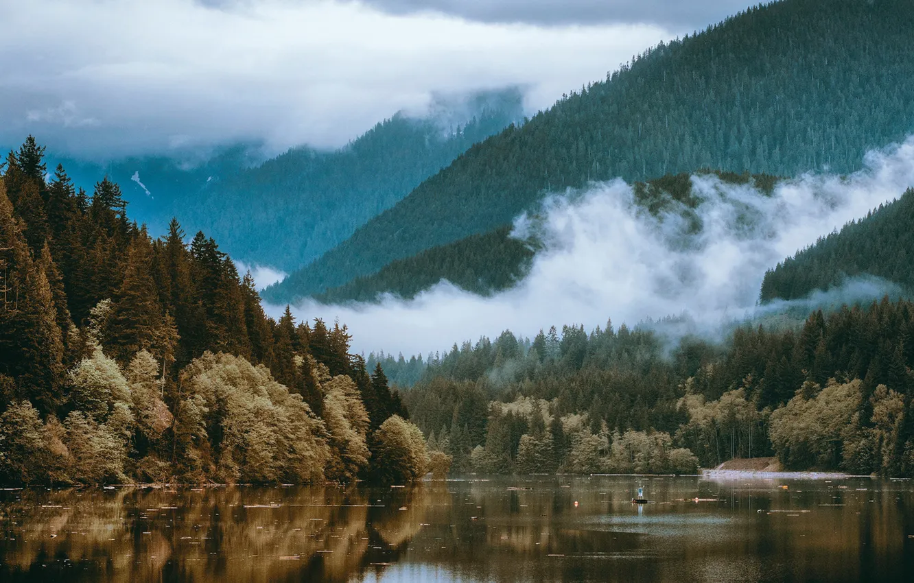 Фото обои autumn, clouds, mountain, lake