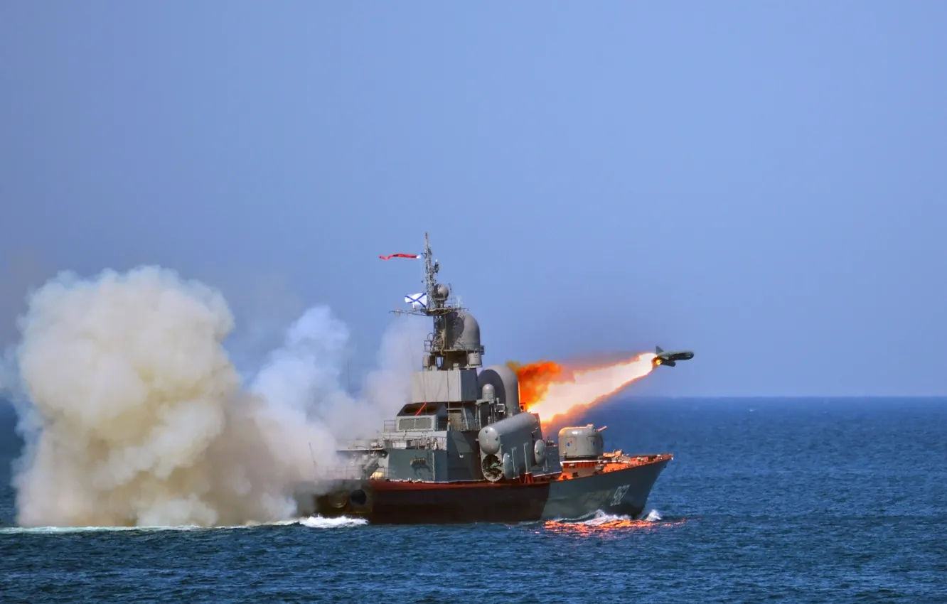 Фото обои корабль, Молния, ВМФ, ракетный, стрельбы, пуск ракеты