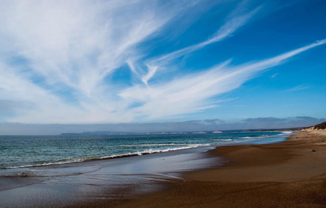 Фото обои песок, море, пляж, свобода, облака, красота, простор, space