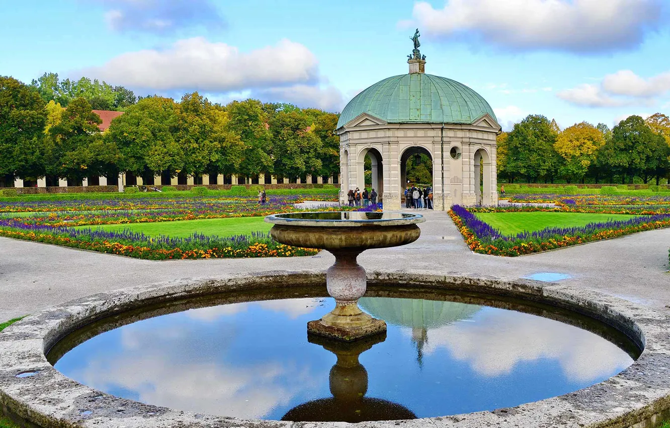 Фото обои парк, Германия, Мюнхен, сад, фонтан, Хофгартен, Храм Дианы