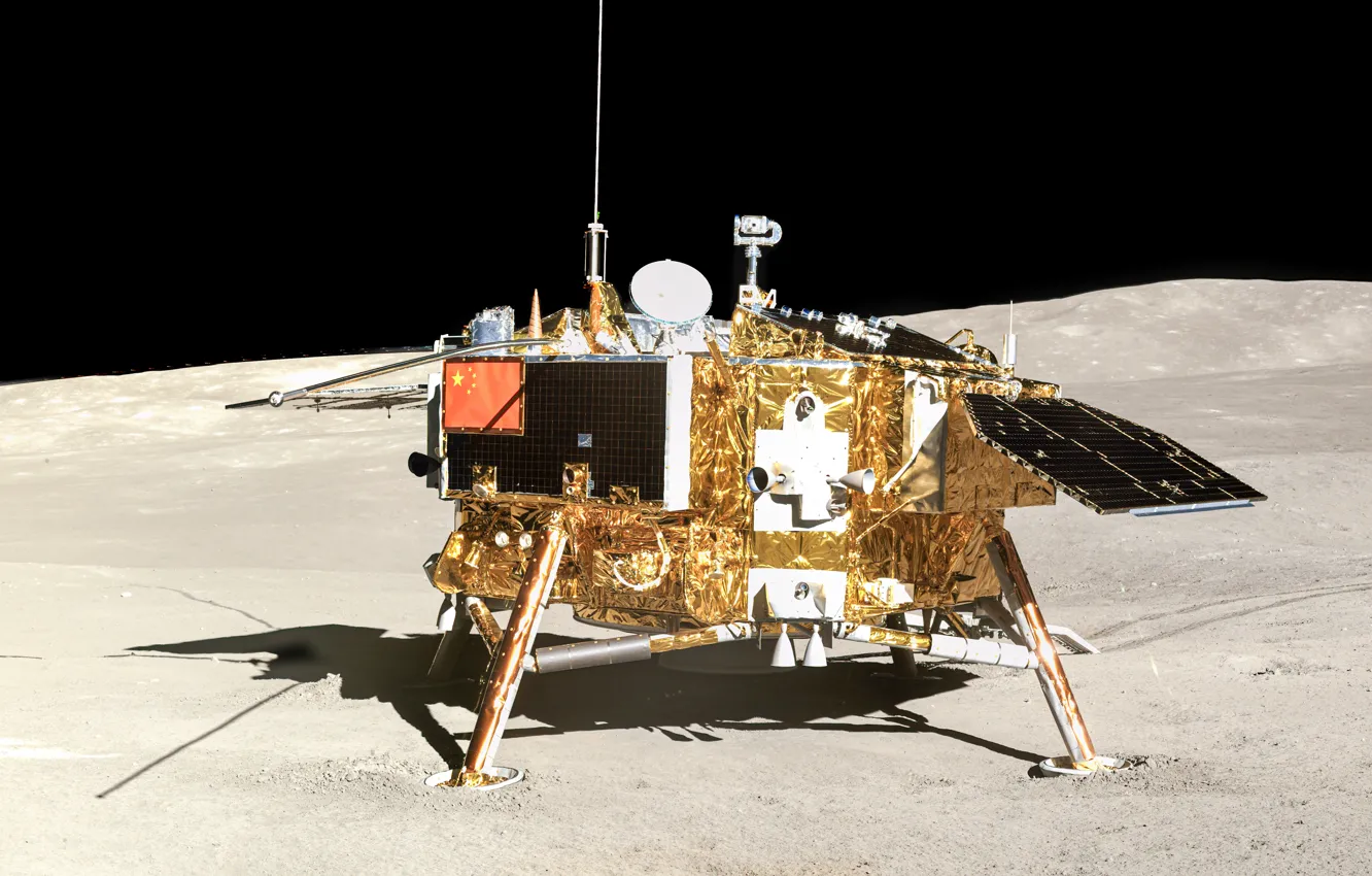 Фото обои поверхность, Луна, посадочный модуль, CNSA, lunar rover Yutu-2, луноход Юйту-2, Чанъэ-4, Китайское национальное космическое управление