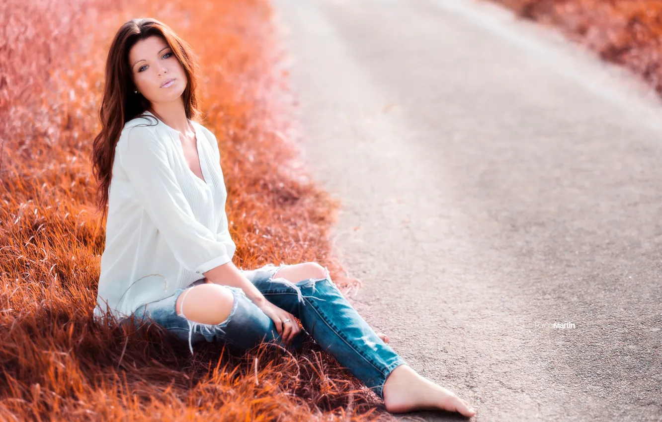 Фото обои дорога, девушка, настроение