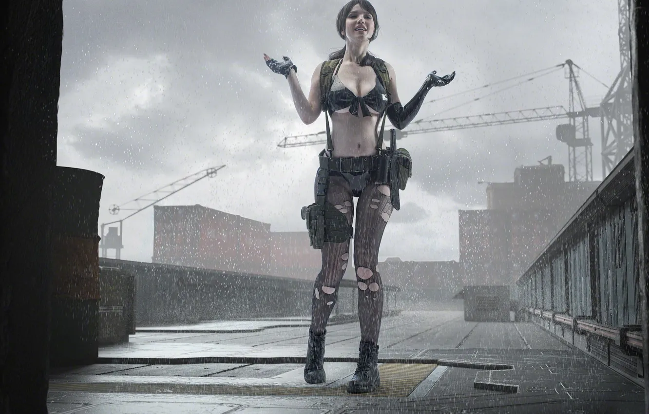 Фото обои girl, rain, cosplay, cute