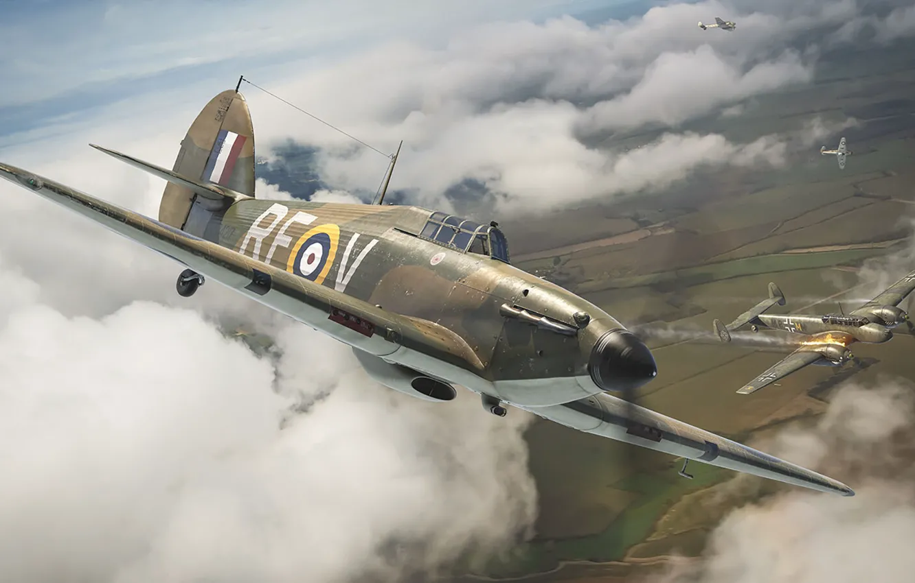 Фото обои Hawker Hurricane, британский одноместный истребитель, Antonis (rOEN911) Karidis, Королевские ВВС Великобритании, No. 303 Squadron RAF, …