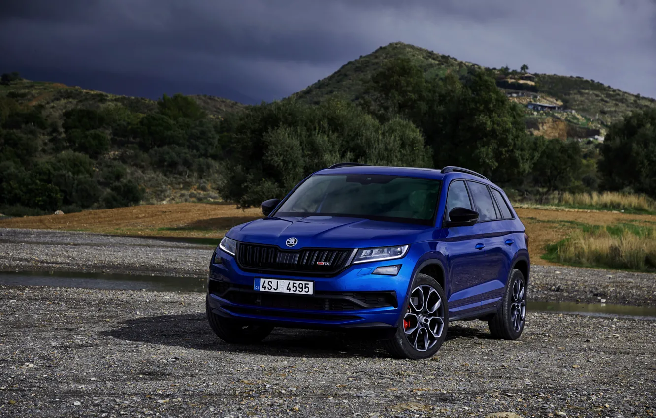 Фото обои синий, 2018, кроссовер, SUV, Škoda, Skoda, 2019, Kodiaq RS