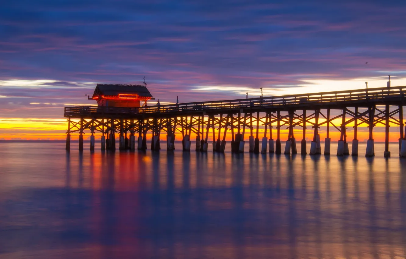 Фото обои Sunrise, Colors, pier, Long Exposure, cocoa beach