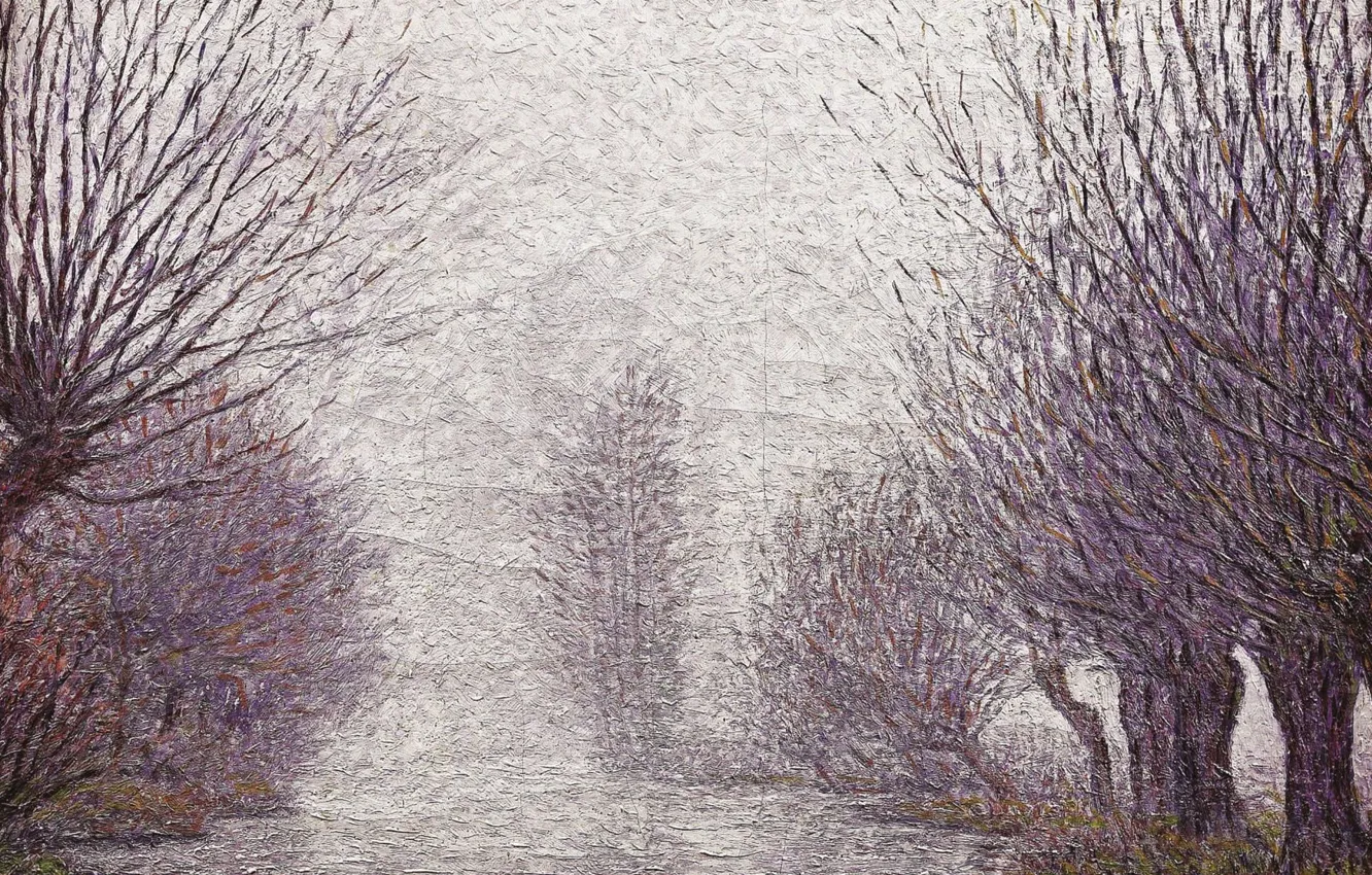 Фото обои пейзаж, картина, Gustave Cariot, Гюстав Карио, Ивы возле Мельницы