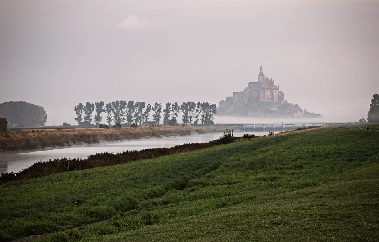 Фото обои туман, утро, Mont Saint-Michel
