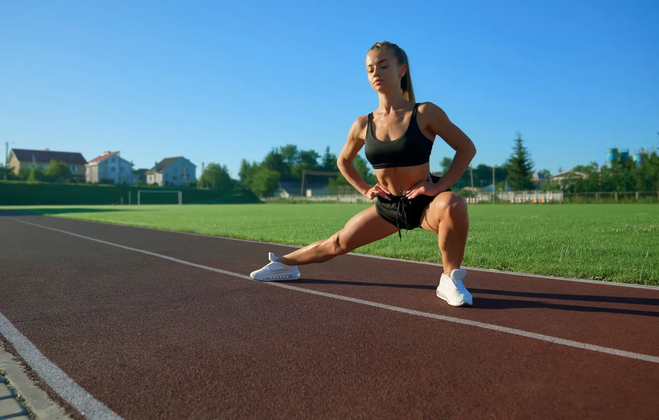 Фото обои model, beauty, athlete, training, sportswear, warm-up