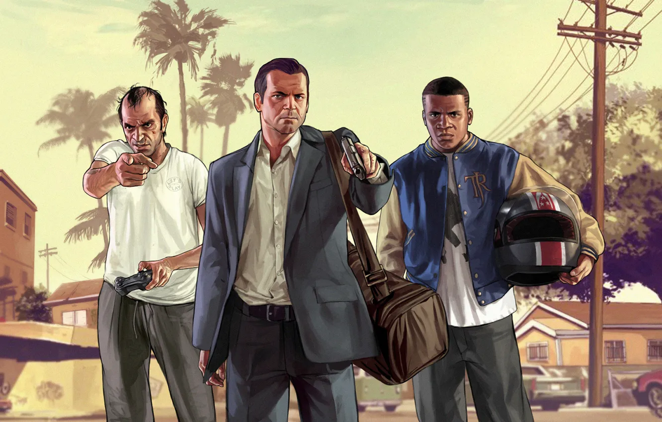 Фото обои Майкл, gta, Grand Theft Auto V, Тревор, Франклин