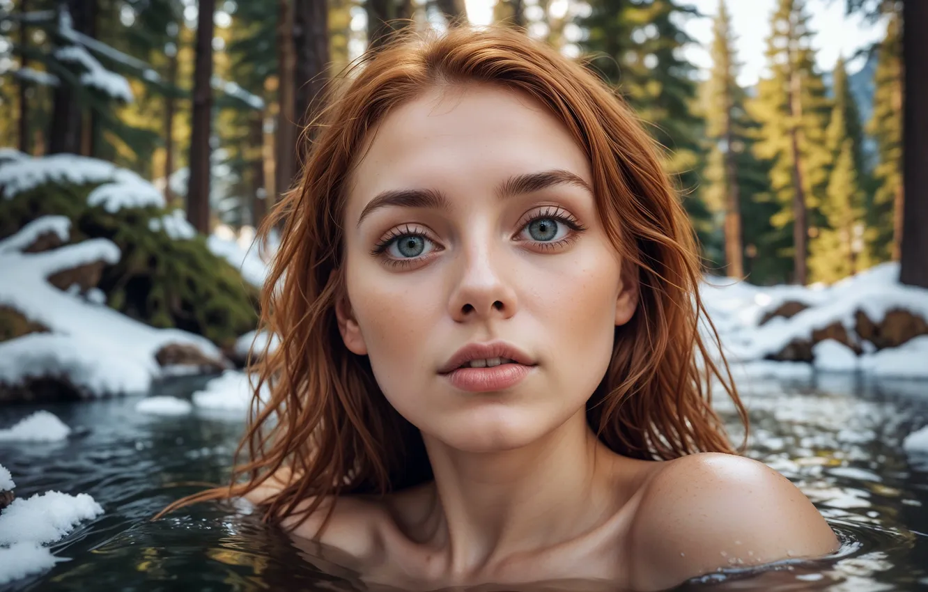 Фото обои зима, лес, глаза, взгляд, девушка, природа, улыбка, портрет