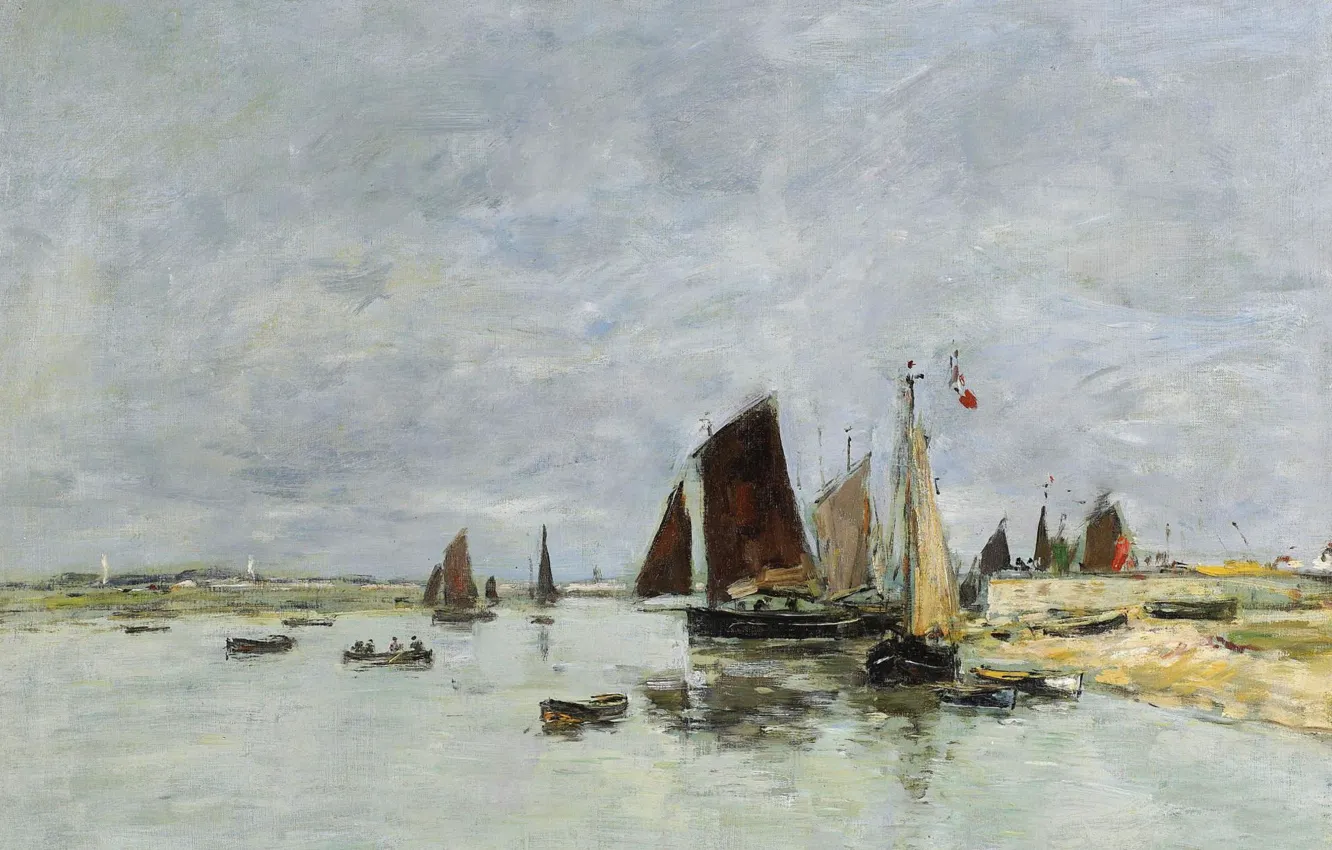 Фото обои картина, парус, Эжен Буден, Eugene Boudin, Этапль. Лодки в Порту