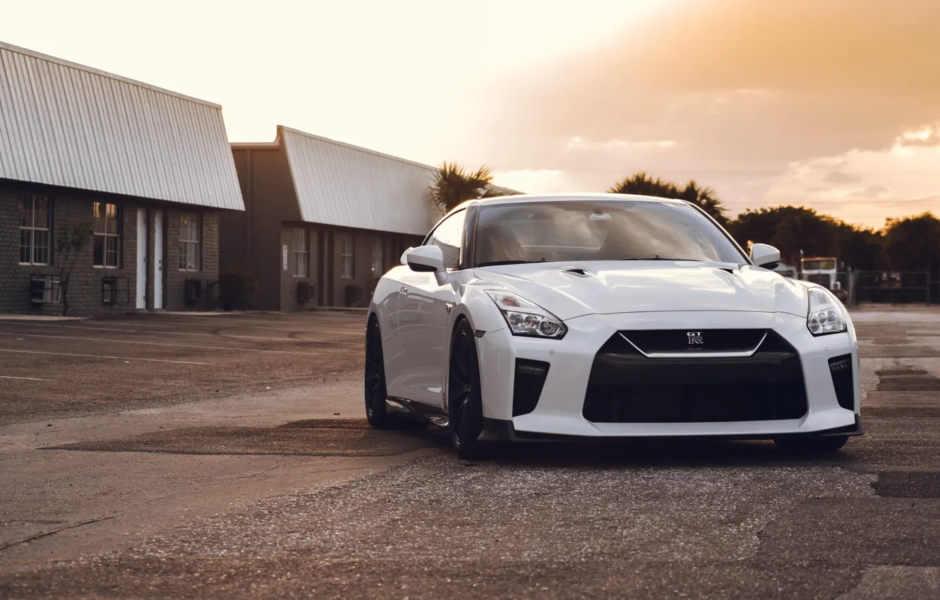 Фото обои GTR, Nissan, White, Evening, R35, Sight