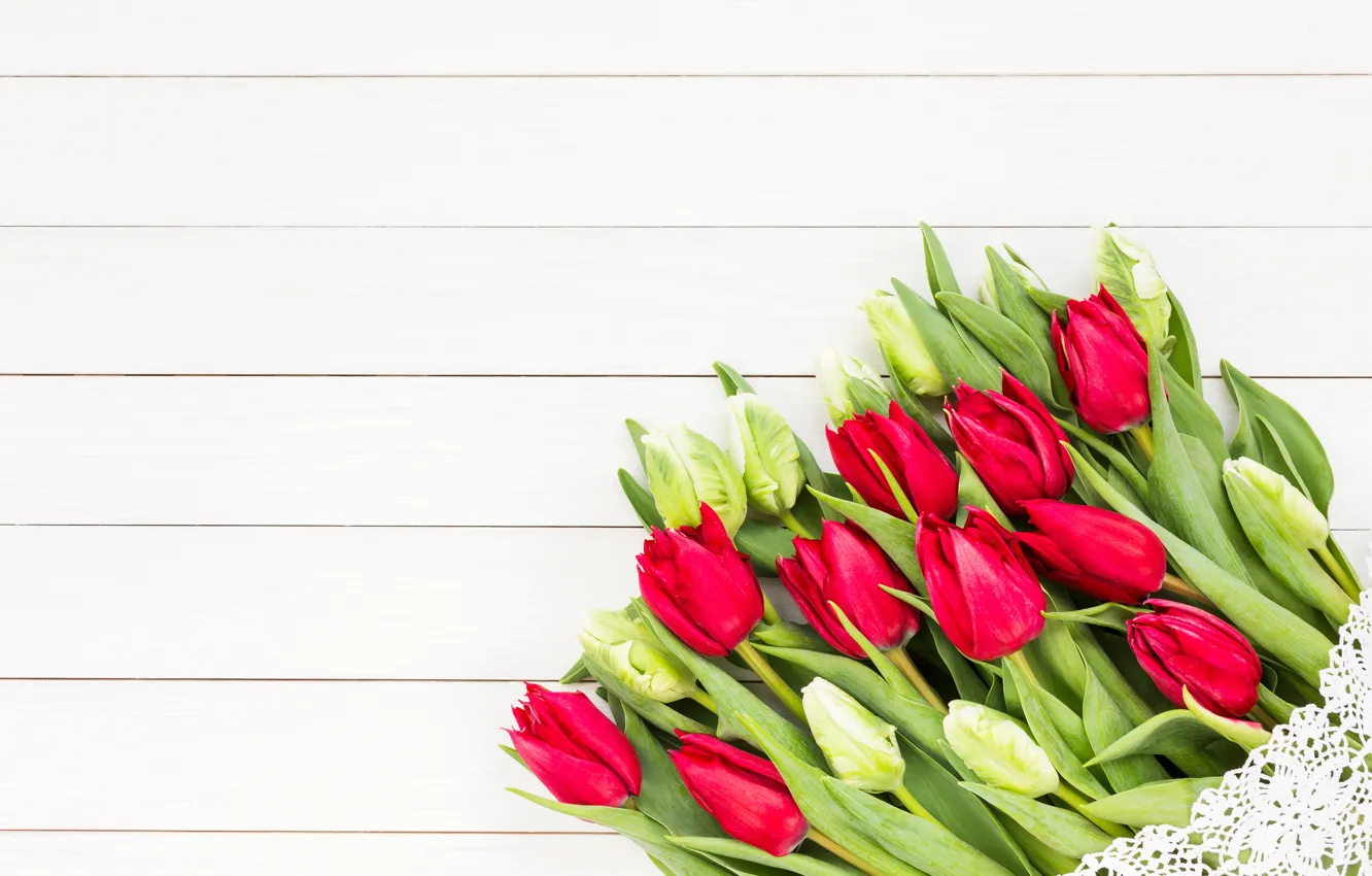 Фото обои цветы, букет, лента, тюльпаны, красные, red, love, yellow