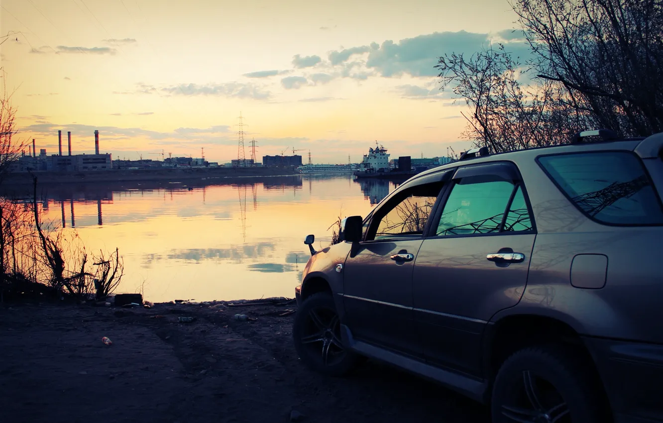 Фото обои машина, закат, россия, тойота, литье, харриер, avs, якутск