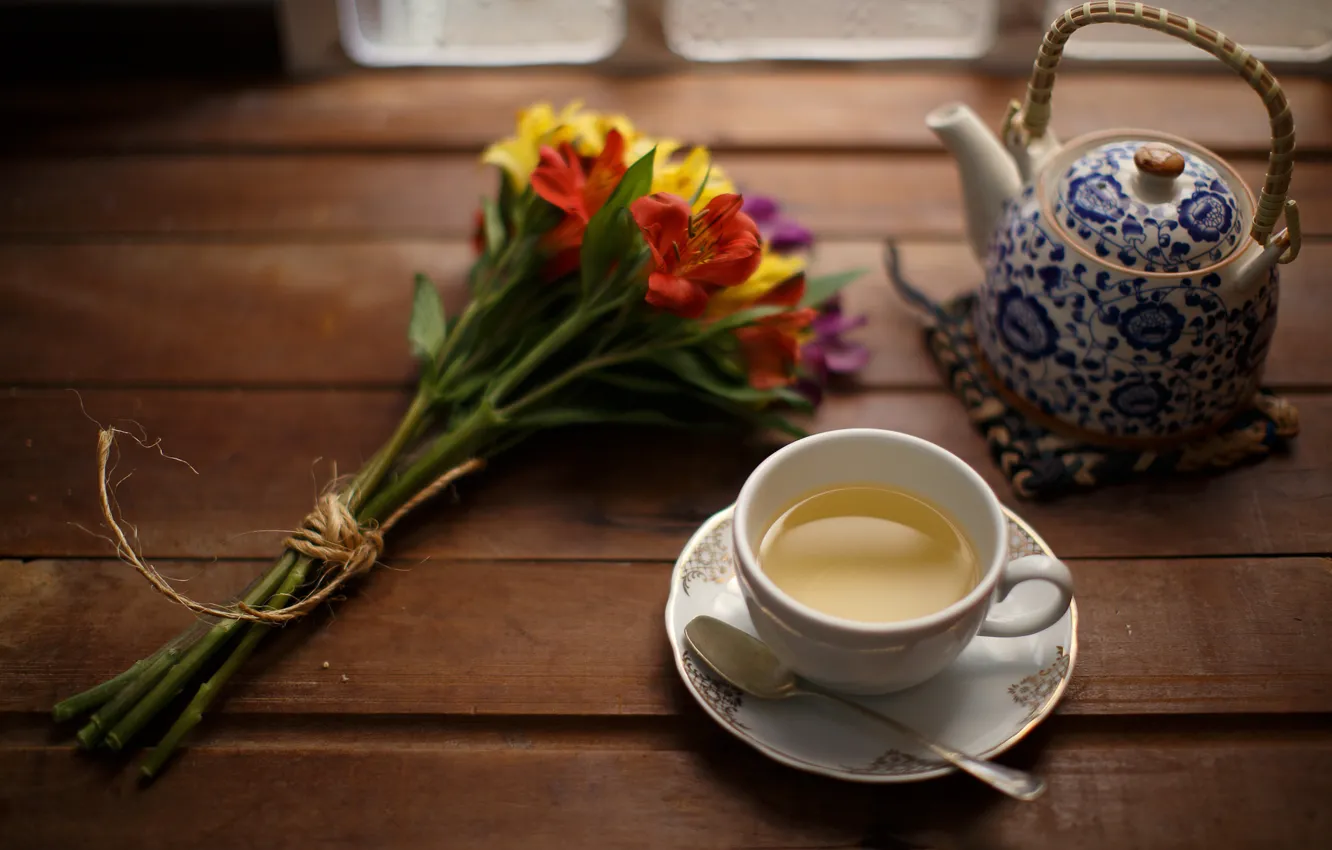 Фото обои цветы, фон, чай