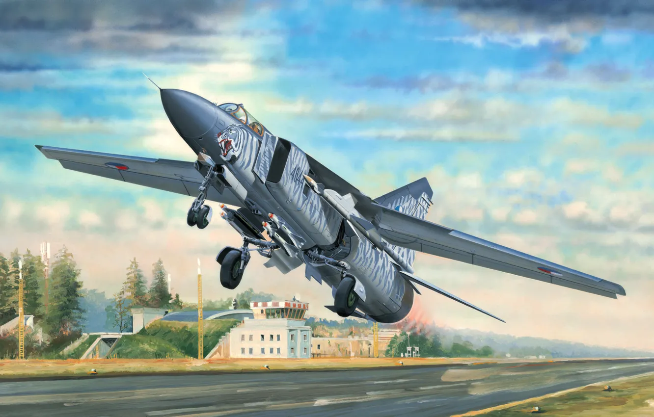 Фото обои war, art, airplane, painting, jet, Mikoyan-Gurevich MiG-23