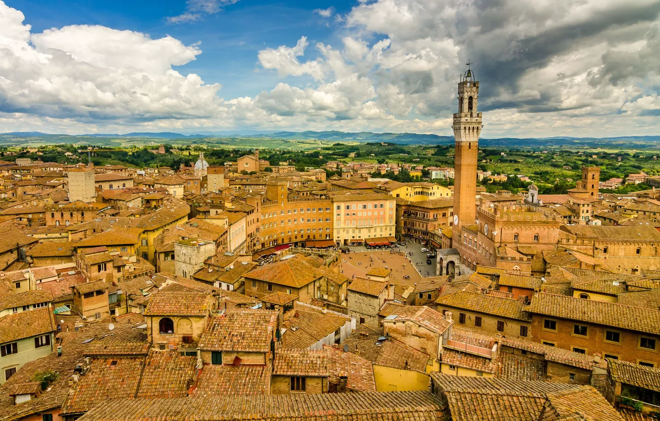 Фото обои здания, крыши, Италия, панорама, Italy, Тоскана, Tuscany, Сиена