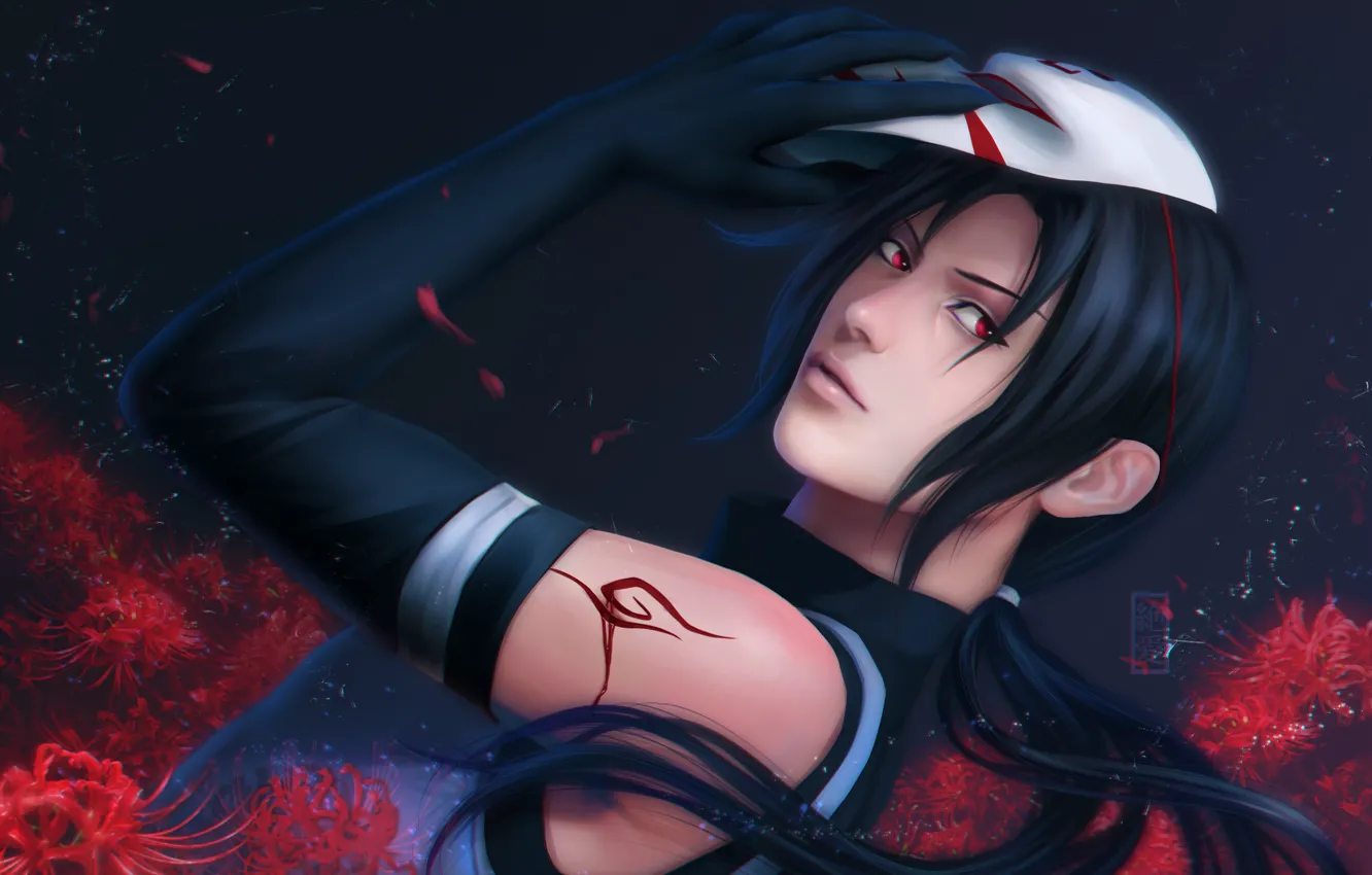 Фото обои взгляд, маска, naruto, anime, art, Itachi Uchiha