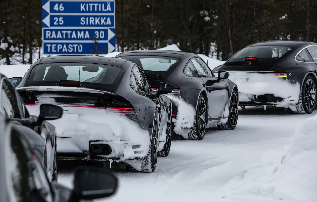 Фото обои зима, 911, Porsche, Финляндия, тесты, 992, прототипы