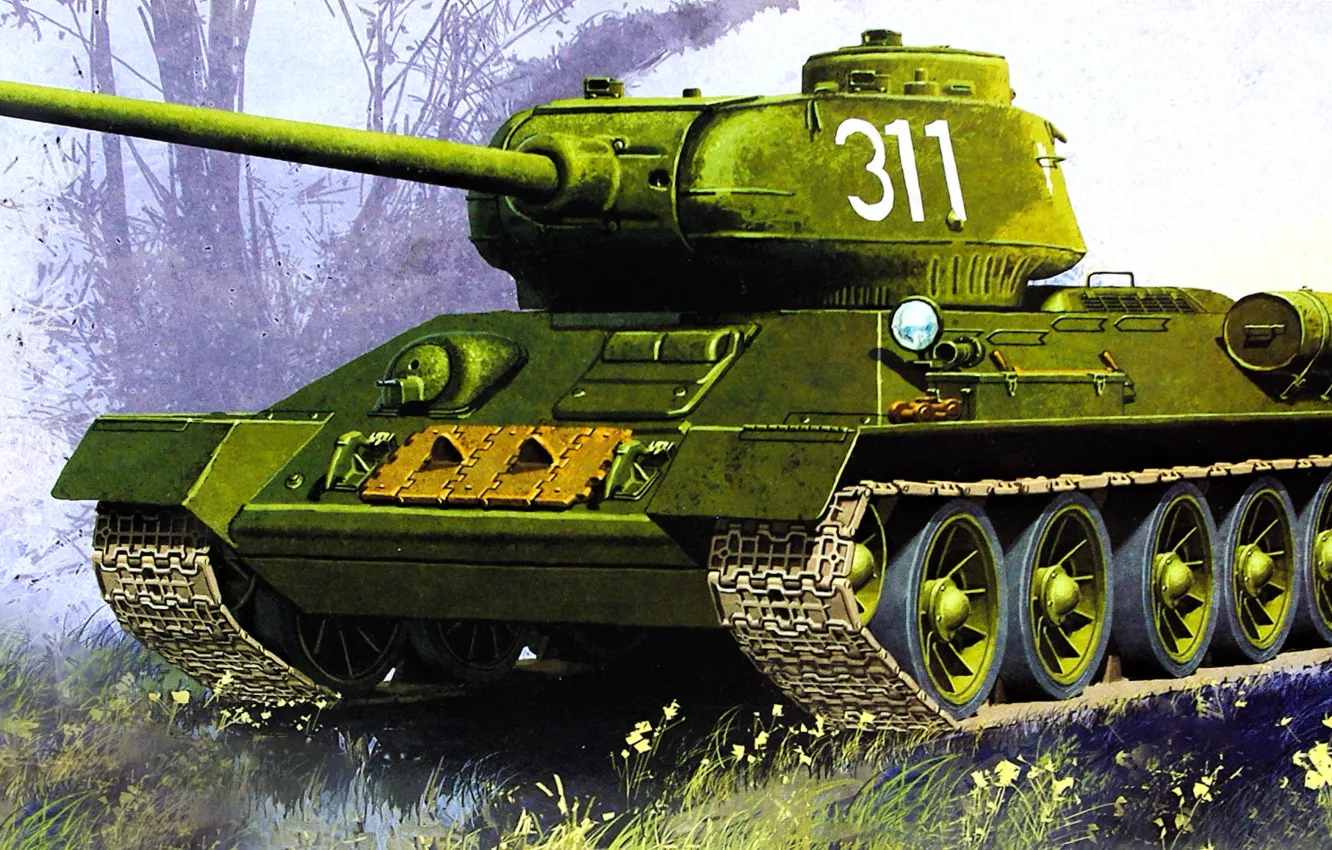 Фото обои weapon, war, art, painting, tank, ww2, Russian T-34 Medium Tank