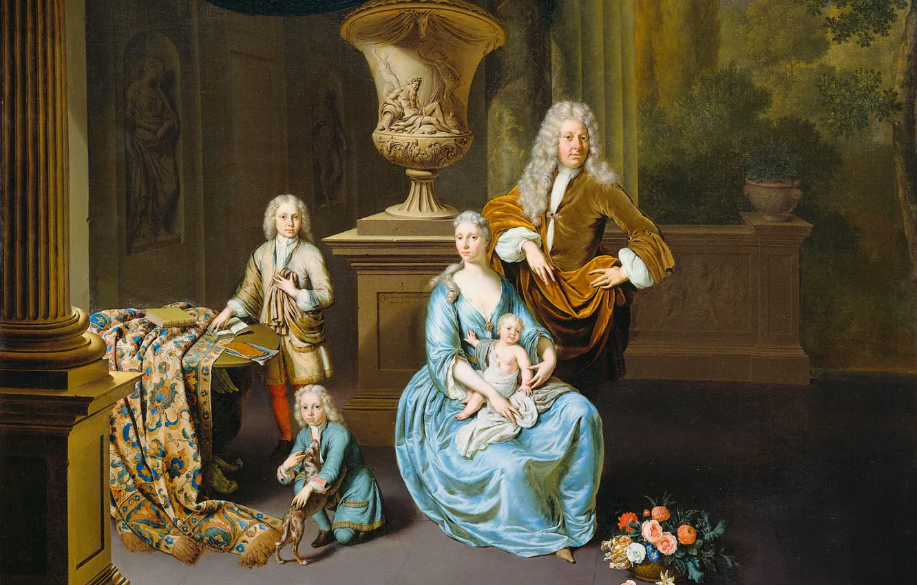 Фото обои масло, портрет, картина, холст, Барон Дидерик с Женой и Тремя Сыновьями, Виллем ван Мирис